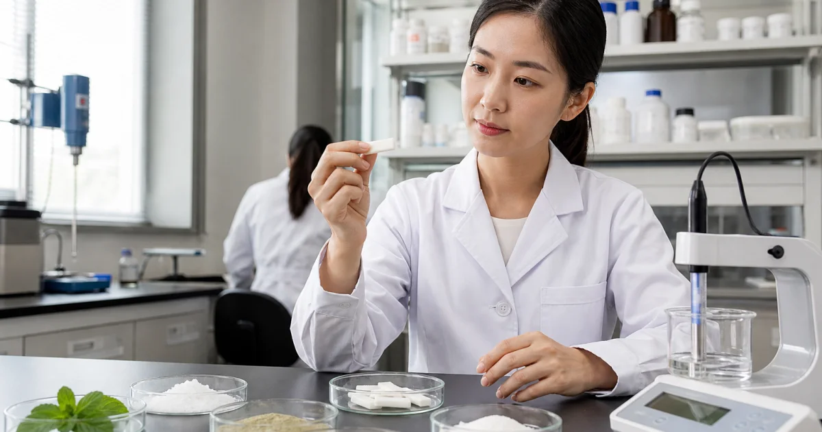 Caffeine pouch taste masking formulation in an OEM laboratory