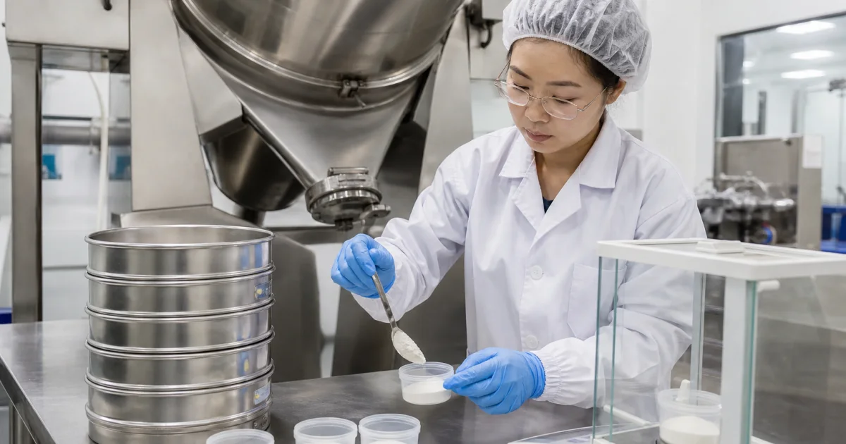 Oral pouch powder flow and blend segregation testing